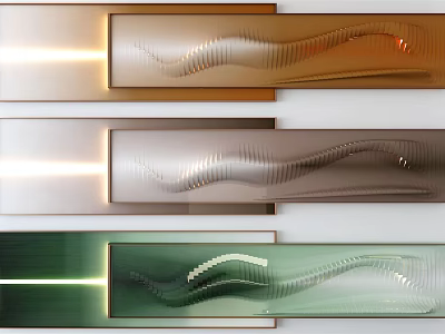 Modern Metallic Wall Decor with Wavy Patterns and Gold Silver Green Tones for Home Interior 3d model