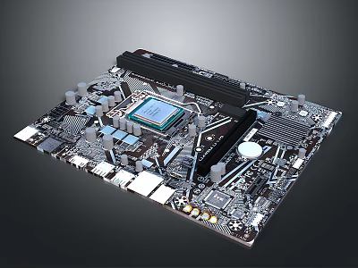 High Performance Computer Motherboard With CPU Socket And Electronic Circuit Components 3d model