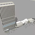 Modern Commercial Complex With Tall Building Low-Rise Structures And Pedestrian Activity Areas