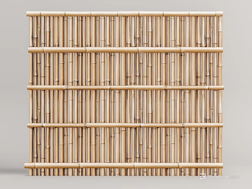 Natural Bamboo Fence Design For Outdoor Garden With Arranged Slats And Classic Appeal 3d model 
