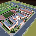 Red Brick School Building With Modern Main Entrance And Water Reflection Surrounding Trees