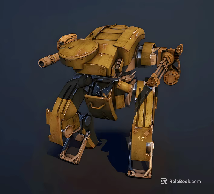 Yellow Mechanical Intelligent Machine with Legged Structure and Cannon Arm 3d model 