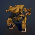 Yellow Mechanical Intelligent Machine with Legged Structure and Cannon Arm 3d model