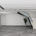 Spacious Modern Office Corridor With Marble Floor Glass Partitions Plants And Lounge Area