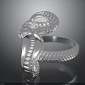 Silver Snake Ring With Coiled Design Detailed Head And Scaly Texture 3d model