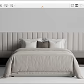 Modern Minimalist Double Bed With Vertical Striped Headboard And Nightstands 3d model