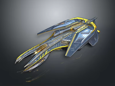 Advanced Futuristic Interstellar Spaceship Design With Sleek Metallic Body And Yellow Accents 3d model
