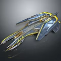 Advanced Futuristic Interstellar Spaceship Design With Sleek Metallic Body And Yellow Accents