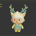 White Cartoon Cat Character With Blue Antlers Glasses And Blue Overalls With Yellow Buttons