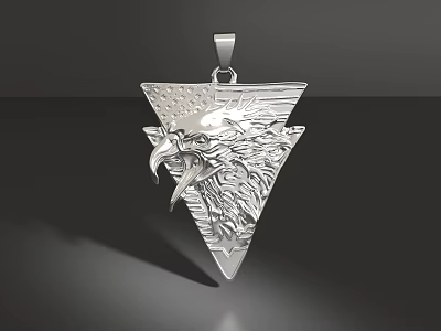 Stylish Silver Triangular Pendant With Detailed Eagle Design And American Flag Elements 3d model