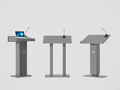 Three Modern Podiums Each Equipped with Microphone and One with Laptop 3d model