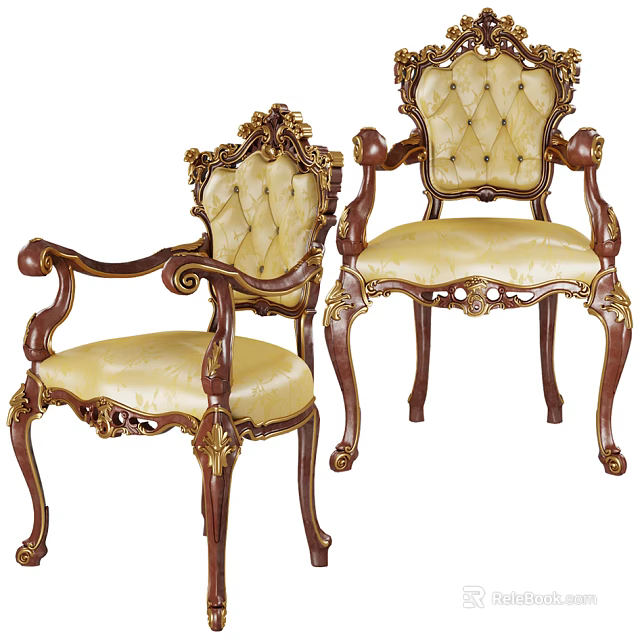Classic Single Sofa With Ornate Carved Wooden Frame And Cream Upholstery 3d model 