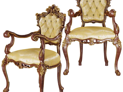 Classic Single Sofa With Ornate Carved Wooden Frame And Cream Upholstery 3d model