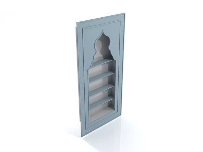 Gray Modern Shelving Unit With Arched Top And Multiple Storage Shelves 3d model