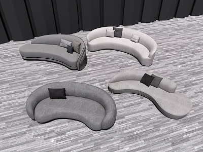 Modern Curved Gray Sectional Sofas With Black Cushions In Various Layouts For Living Room 3d model