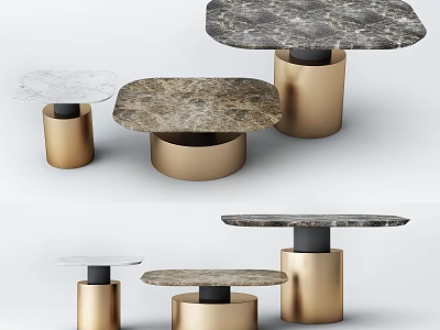 Elegant Modern Coffee Table Designs With Marble Tops And Golden Cylindrical Bases 3d model