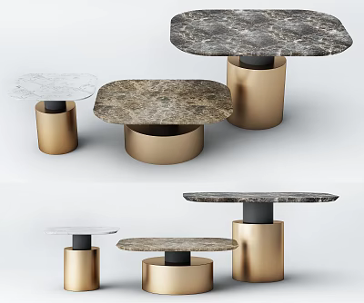 Elegant Modern Coffee Table Designs With Marble Tops And Golden Cylindrical Bases 3d model