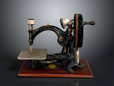 Vintage Sewing Machine With Wooden Base And Classic Design For Daily Use 3d model