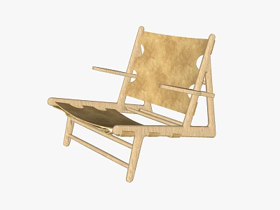 Natural Wooden Frame Leisure Chair With Comfortable Leather Seat Backrest And Armrests 3d model