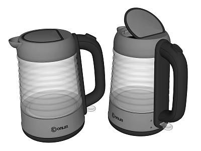 Grelide Electric Kettles With Transparent Body And Modern Gray Black Design 3d model