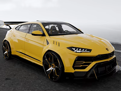 Yellow Lamborghini SUV With Sporty Design Black Wheels And Carbon Fiber Accents 3d model