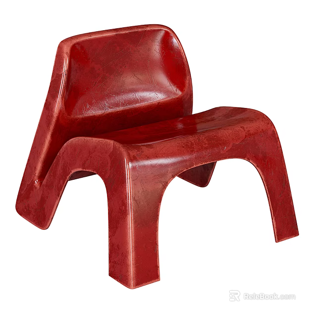 Modern Red Leisure Chair With Sleek Lines Glossy Surface And Unique One Piece Design 3d model 