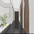 Modern Corridor Interior Design With Landscape Painting Small Rock Garden And Ceiling Light Strips