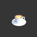 Coffee With Heart Shaped Latte Art In White Cup On White Saucer Against Dark Background