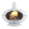 Modern Black Fireplace Design With Flames And Unique Curved Structure In Views 3d model