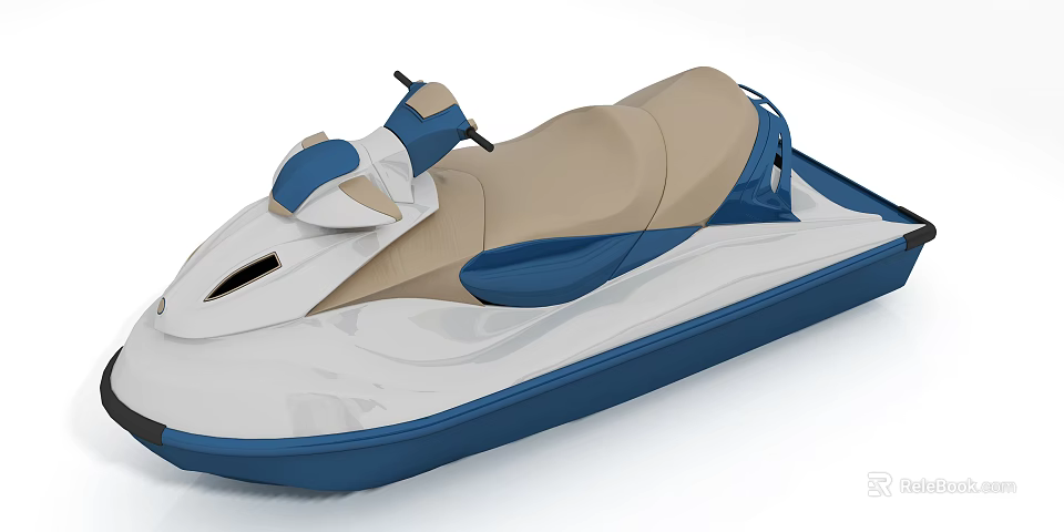 White And Blue Jet Ski With Beige Seat And Steering Wheel Design 3d model 