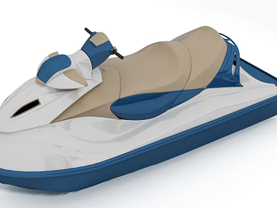 White And Blue Jet Ski With Beige Seat And Steering Wheel Design 3d model