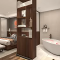 Hotel Guest Room Interior With Large Flat Screen TV Sofa Coffee Tables And Decorative Painting