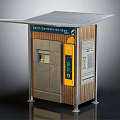 Outdoor Public Kiosk Structure With Canopy Roof Wooden Panels And Digital
