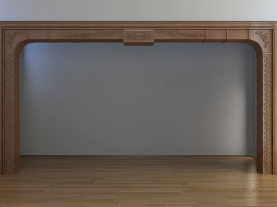 Elegant Wooden Door Arch With Intricate Carvings Gray Wall And Wooden Floor 3d model