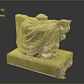 Animal Stone Sculpture Moss Covered with Decorative Robe Details on Stone Base