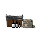 Woven Storage Basket with Folded Towels and Bath Toiletries for Bathroom Organization