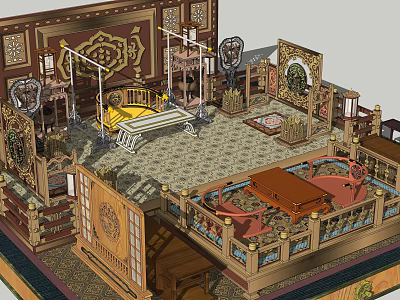 Traditional Chinese Interior Design With Carved Furniture Ornate Decorations And Classic Layout 3d model