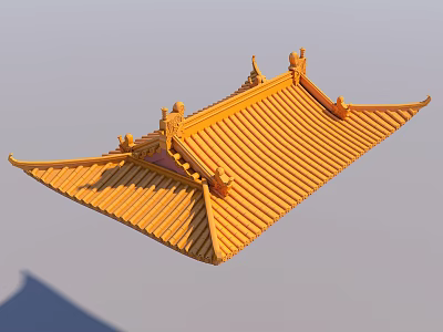 Traditional Chinese Architectural Roof With Yellow Tiles Curved Eaves And Ornamental Sculptures 3d model