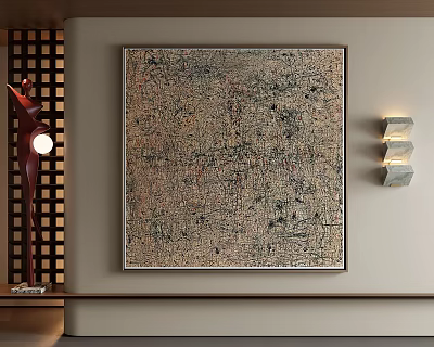 Abstract Painting Modern Wall Art For Home Interior Decor With Framed Design And Decorative Lighting 3d model