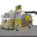 Vintage Van Style Mobile Coffee Truck With Yellow White Exterior And Service Awning