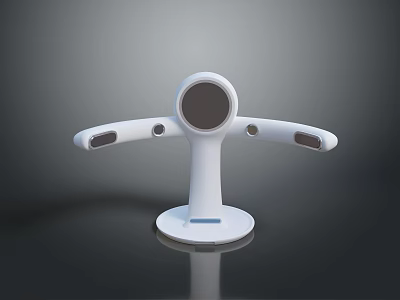 White Computer Stand With Modern Design Circular Top Adjustable Arms And Stable Base 3d model