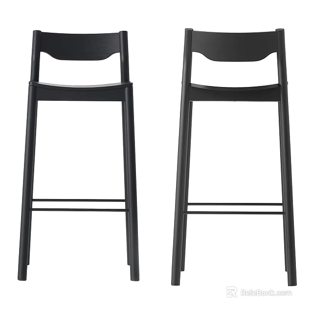 Modern Black Bar Stools With Sleek Backrest And Tall Legs For Kitchen 3d model