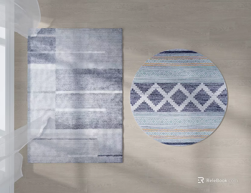 Geometric Round Rug With Diamond Patterns Stripes And Neutral Tones Design 3d model 