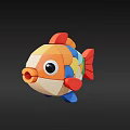 Colorful Wooden Cartoon Fish Toy With Bright Red Yellow Blue And Orange Patterns