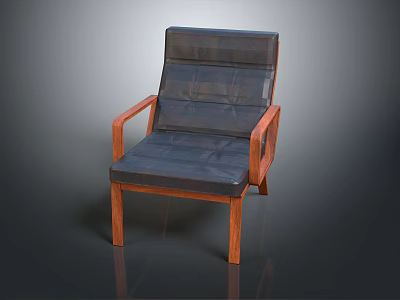 Single Sofa With Wooden Armrests And Dark Cushion In Simple Design 3d model