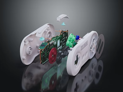 Disassembled Entertainment Electronics Game Controller Showing Internal Circuit Board and Components 3d model