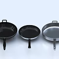 Three Black And Silver Non Stick Pans With Handles For Kitchen Cooking 3d model