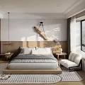 Modern Minimalist Bedroom Interior Design With Wooden Headboard Bedside Tables And Window Chair