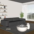Modern double sofa coffee table combination 3d model