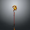 Ornate Fantasy Staff With Golden Decorative Top Red Shaft And Spiked Base 3D Render